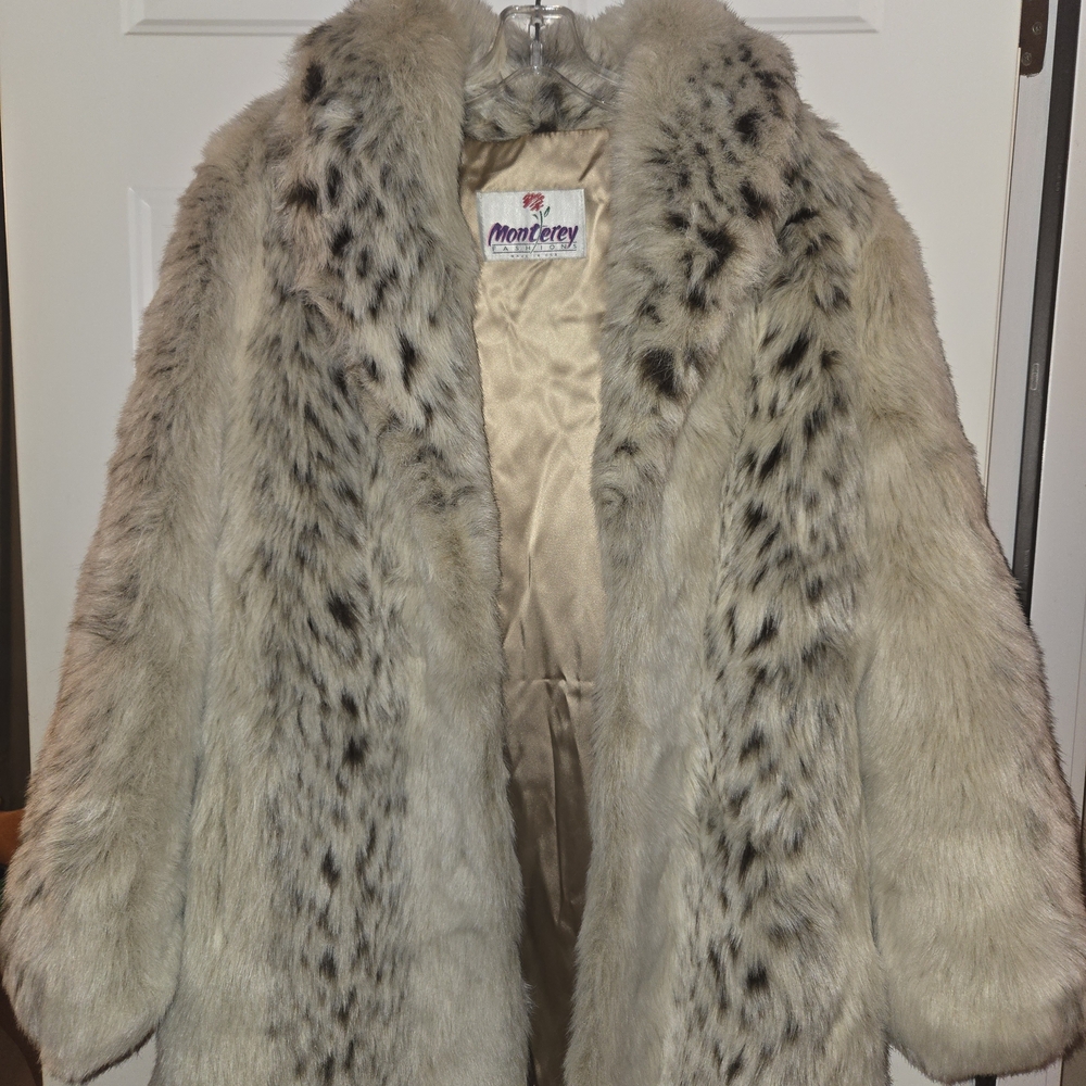 Monterey Cream Faux Fur Trench Coat with Spotted Detail